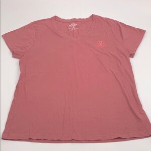 Ariat Mauve V-Neck Graphic Tshirt Top Size Large Pink logo graphic Cotton